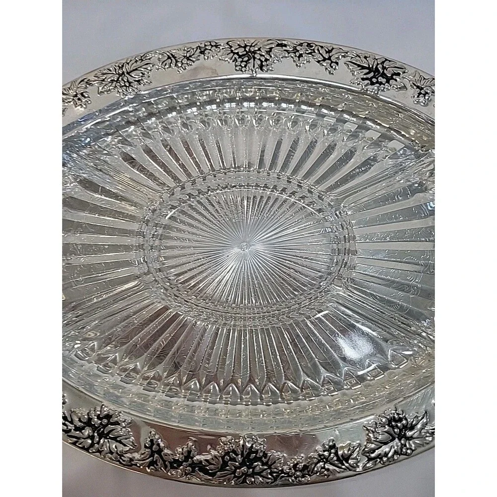 Vintage Godinger Paul Revere Silver Plated Grape Design Oval Relish Tray 6036